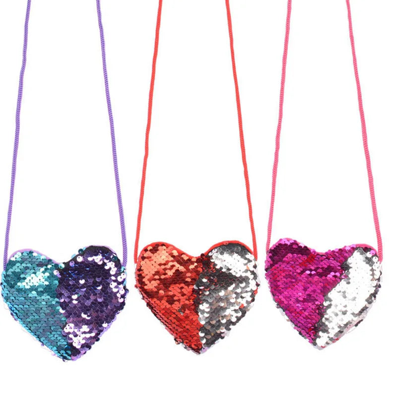 Kids Shoulder Coin Bag Sequins Loving Heart Baby Girls Mini Messenger Bag