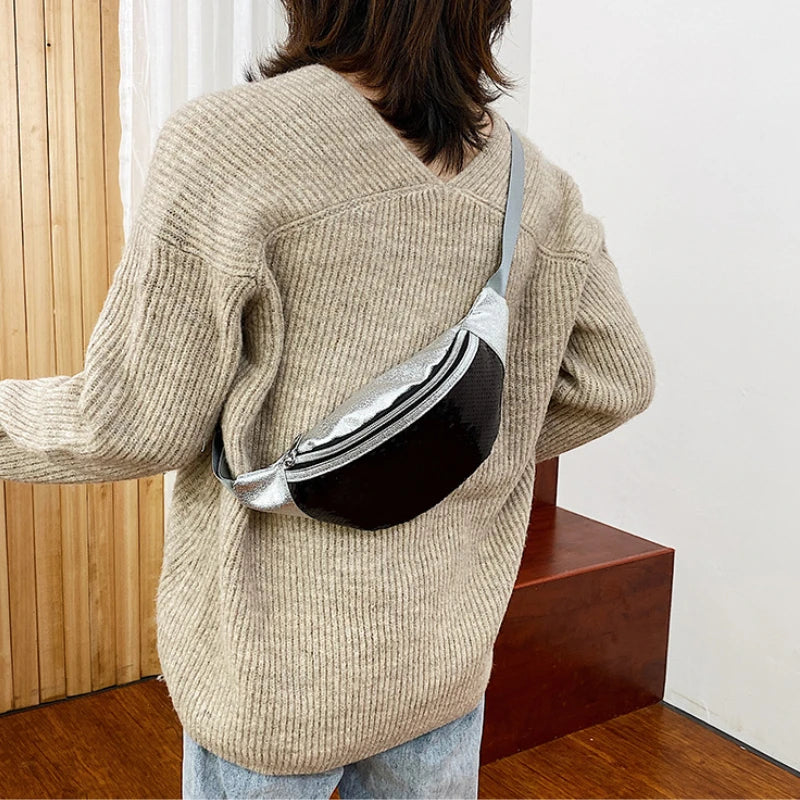 Sequins Waist Bag Crossbody Fanny Pack Women Leather Phone Bag
