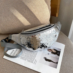 Sequins Waist Bag Crossbody Fanny Pack Women Leather Phone Bag