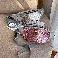 Sequins Waist Bag Crossbody Fanny Pack Women Leather Phone Bag