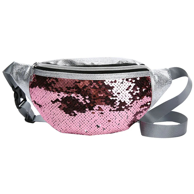 Sequins Waist Bag Crossbody Fanny Pack Women Leather Phone Bag