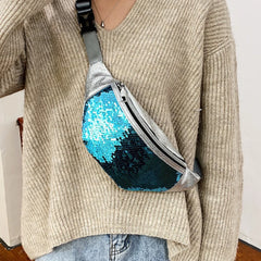 Sequins Waist Bag Crossbody Fanny Pack Women Leather Phone Bag