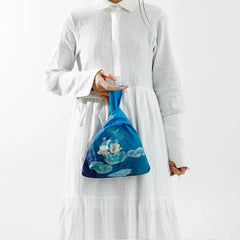 Knot Wrist Bag Japanese Style Hand Bags Lady Purse Oil Painting