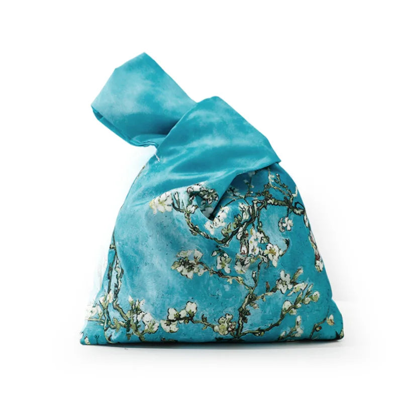 Knot Wrist Bag Japanese Style Hand Bags Lady Purse Oil Painting