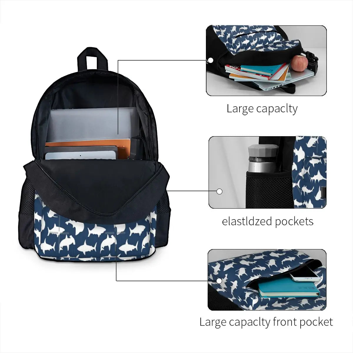 Navy Sharks Backpacks for Men Women