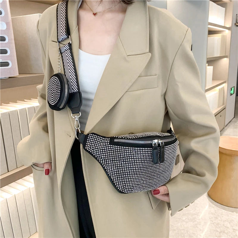 Diamond Studded Fanny Pack Women Crossbody Chest Bag