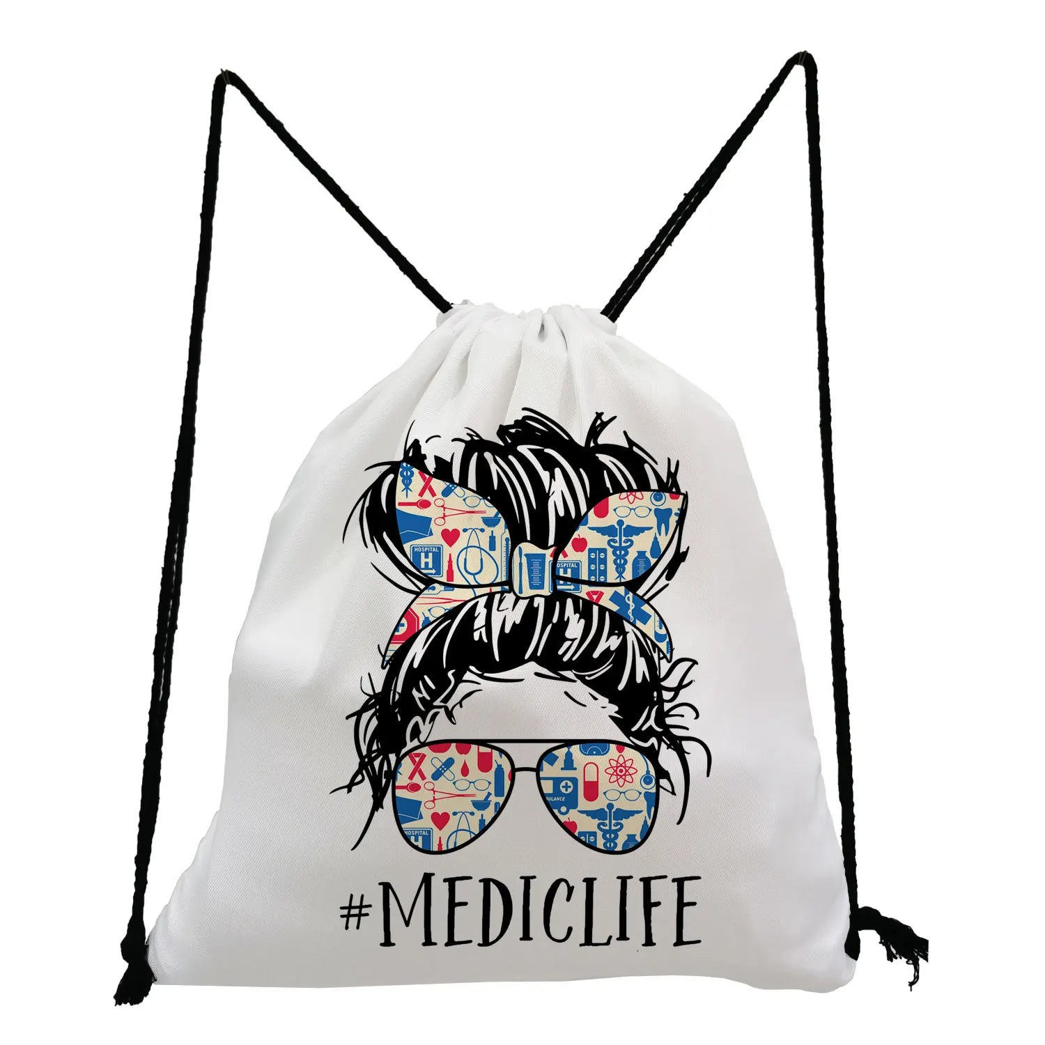 Pretty Hipster Lady Print Drawstring Backpack