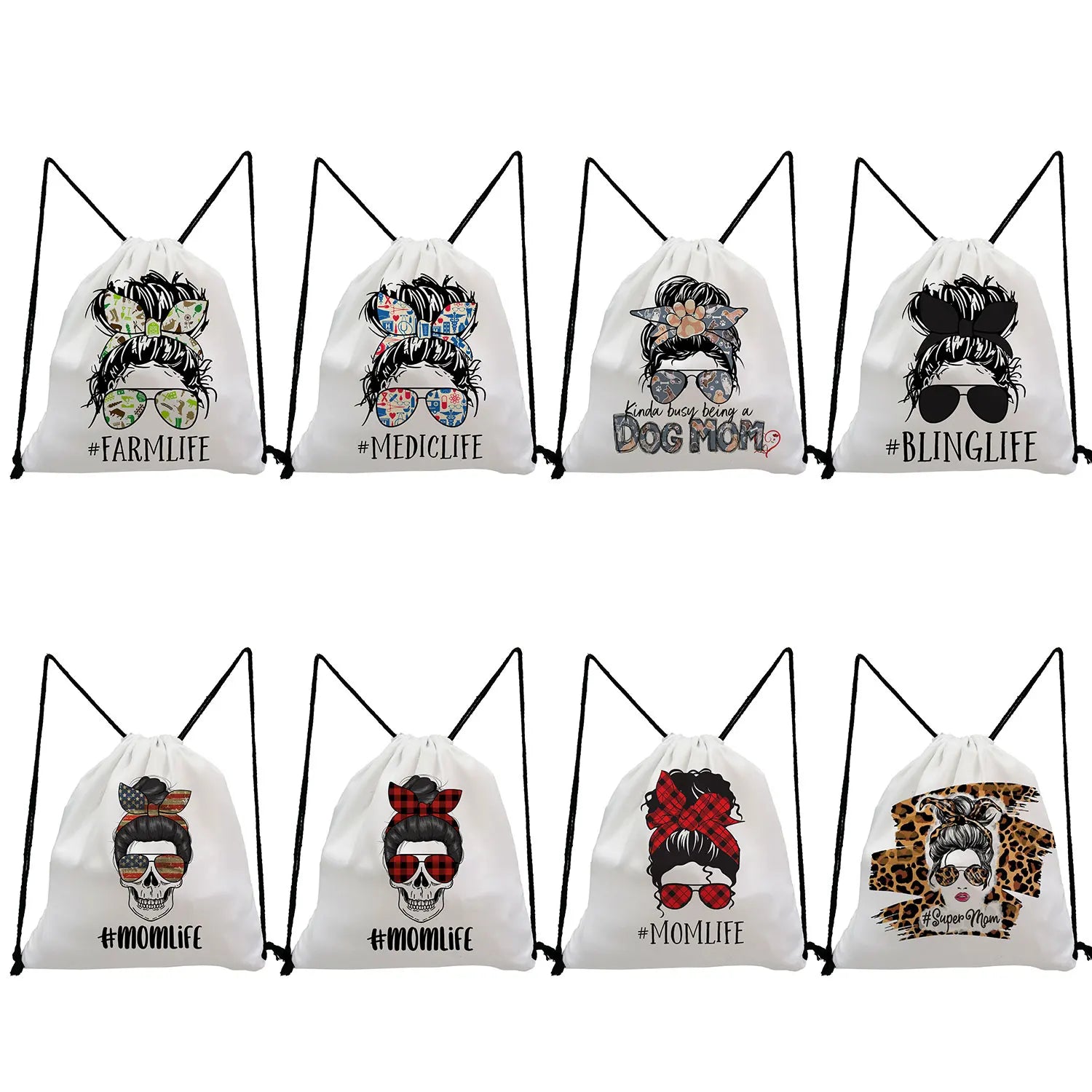 Pretty Hipster Lady Print Drawstring Backpack
