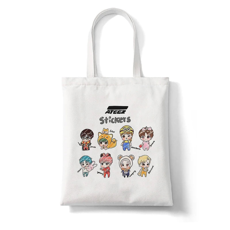 ATEEZ Kpop Hip Hop Hipster Print Shopping Bag Eco Canvas Tote Hand Bag