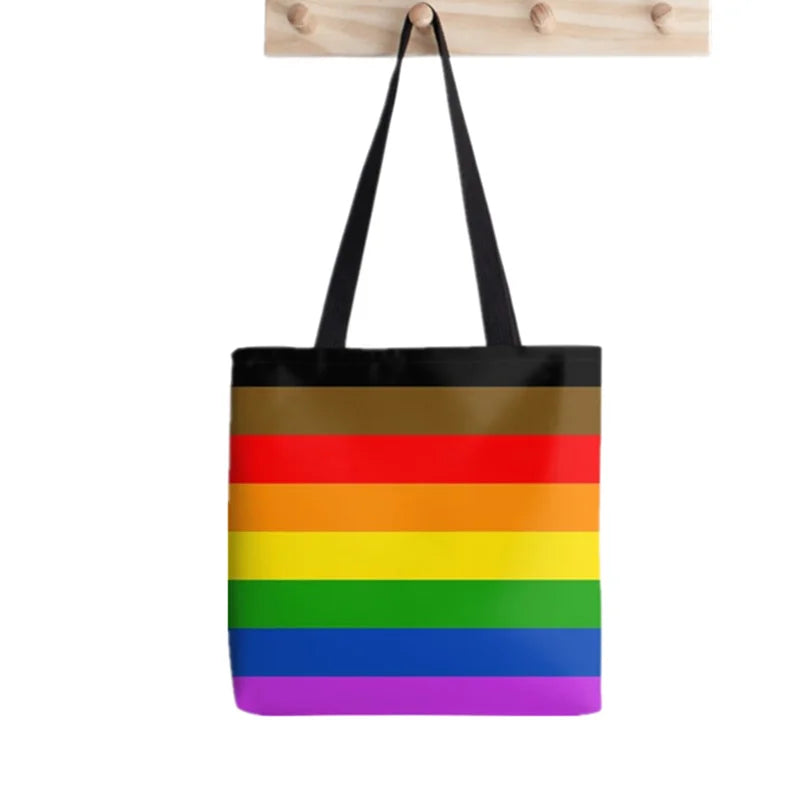Rainbow Flag Tote Bag Harajuku Shopper Handbag Canvas Lady Bag