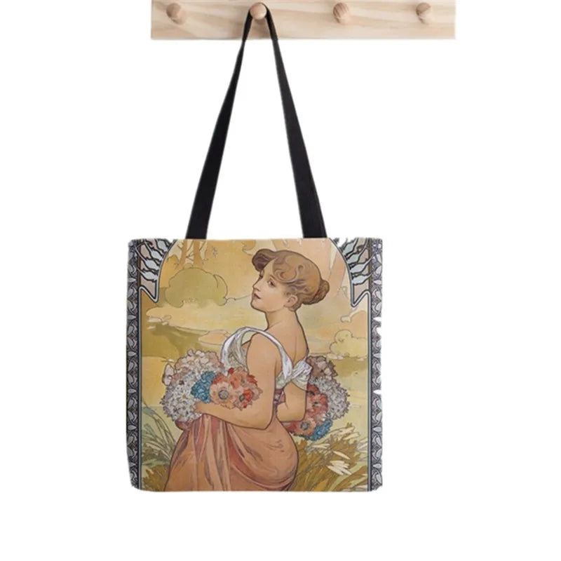 Vintage Alphonse Mucha Art Tote Bag Harajuku Canvas Shopper