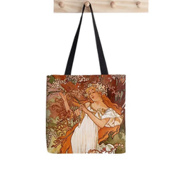 Vintage Alphonse Mucha Art Tote Bag Harajuku Canvas Shopper