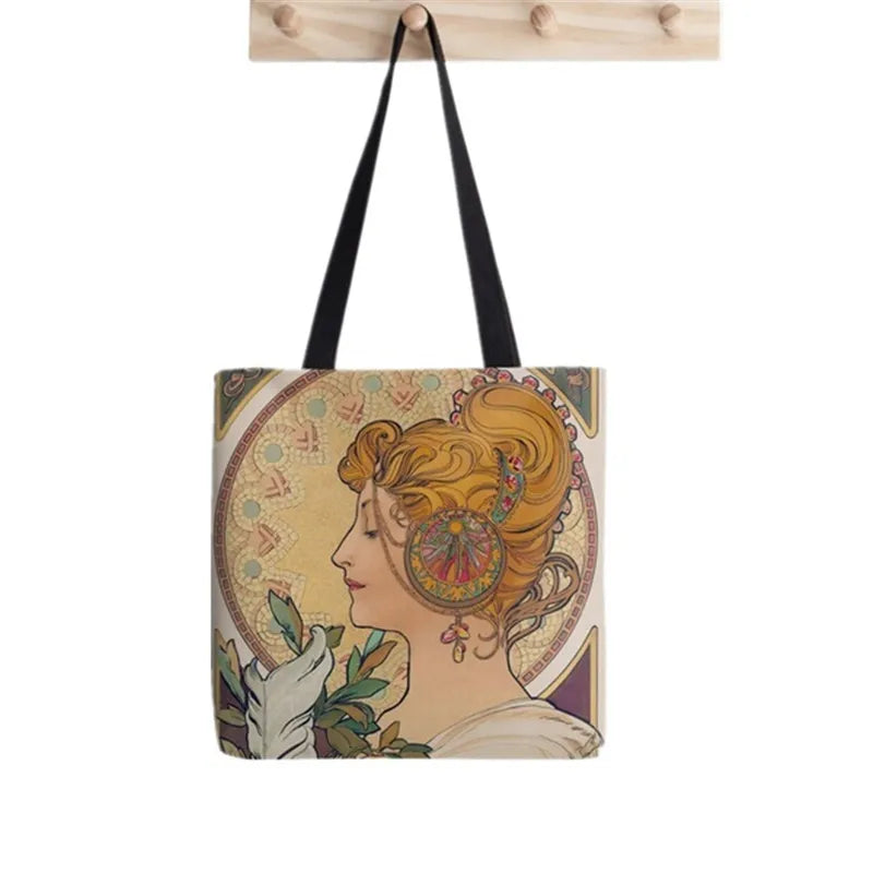 Vintage Alphonse Mucha Art Tote Bag Harajuku Canvas Shopper