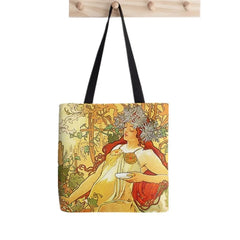 Vintage Alphonse Mucha Art Tote Bag Harajuku Canvas Shopper
