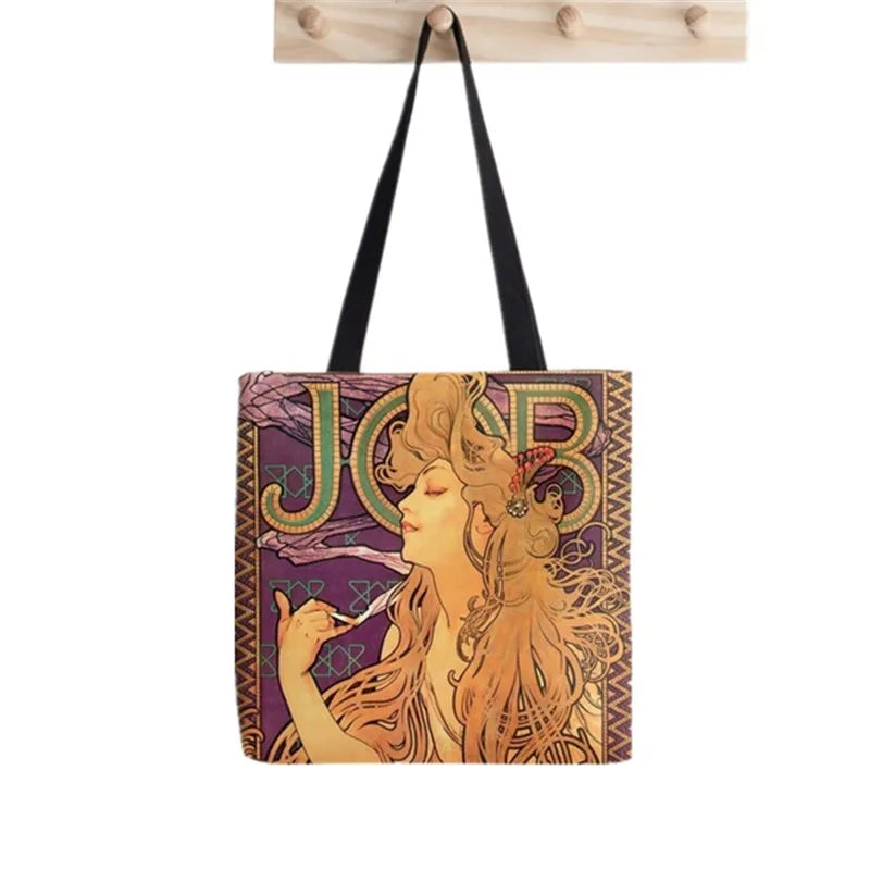 Vintage Alphonse Mucha Art Tote Bag Harajuku Canvas Shopper