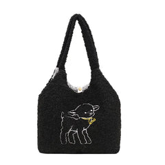 Embroidered Lamb Fabric Tote Bag for Women