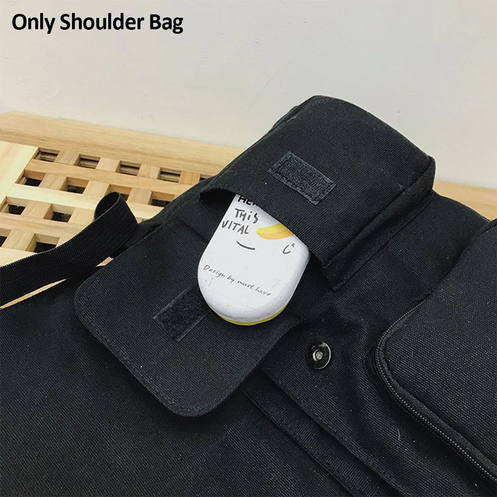 Canvas Shoulder Bag Boys Girls Large Capacity Solid Adjustable Strap