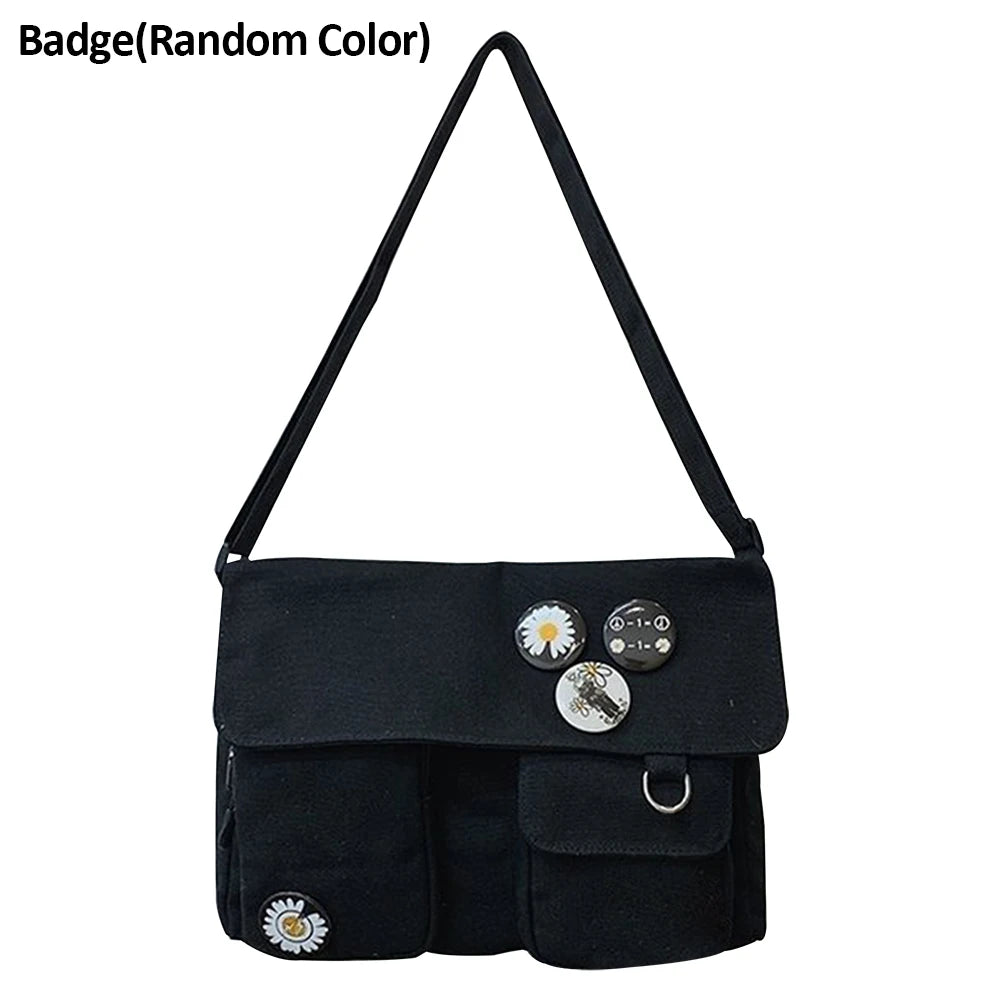 Canvas Shoulder Bag Boys Girls Large Capacity Solid Adjustable Strap