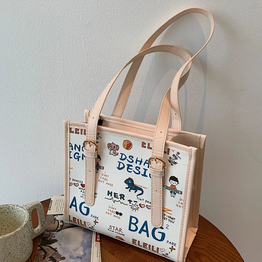 Ladies Cartoon Print Shoulder Bag Large Capacity
