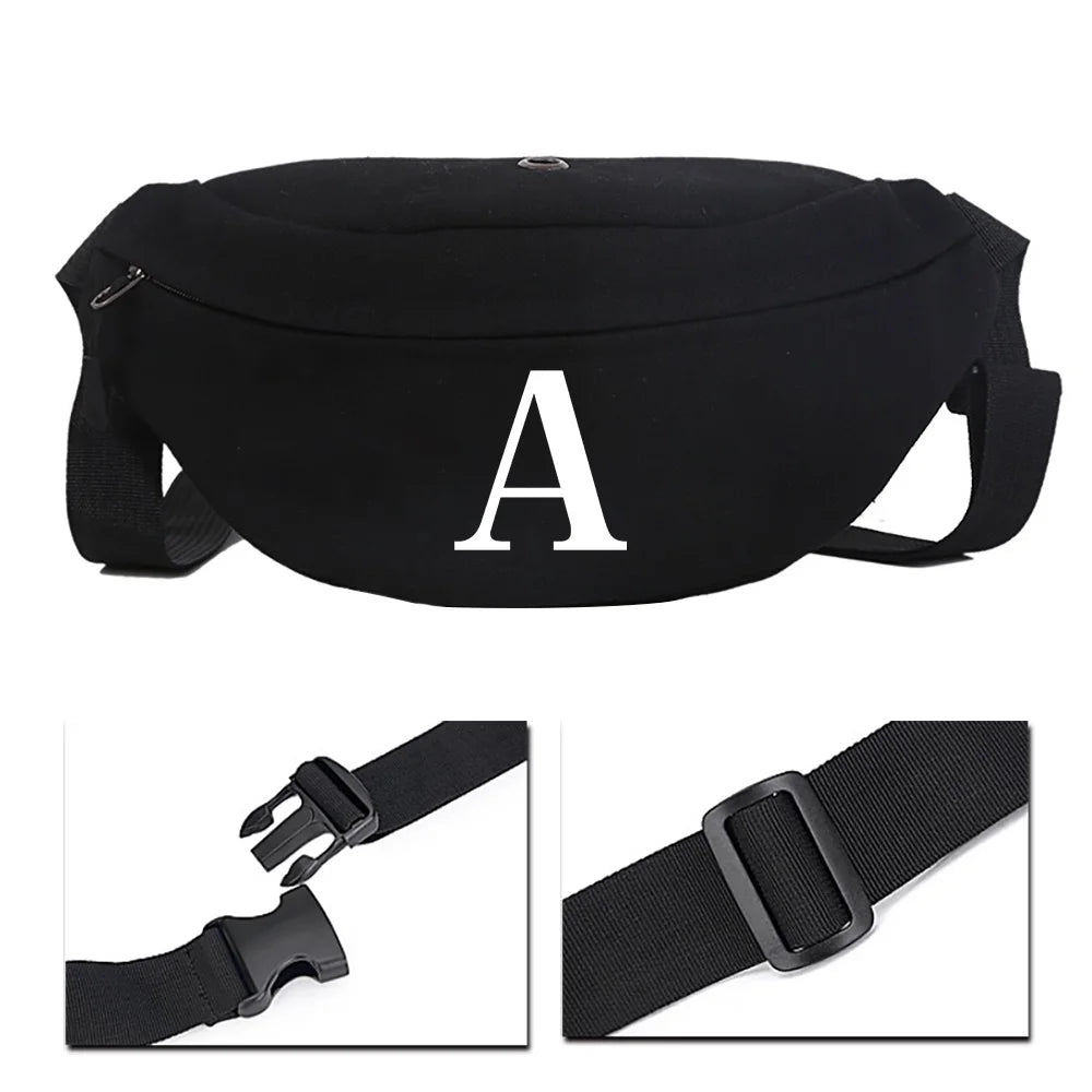 Unisex Shoulder Bag Initial Name Printed Pattern Tool Waist Travel Bag