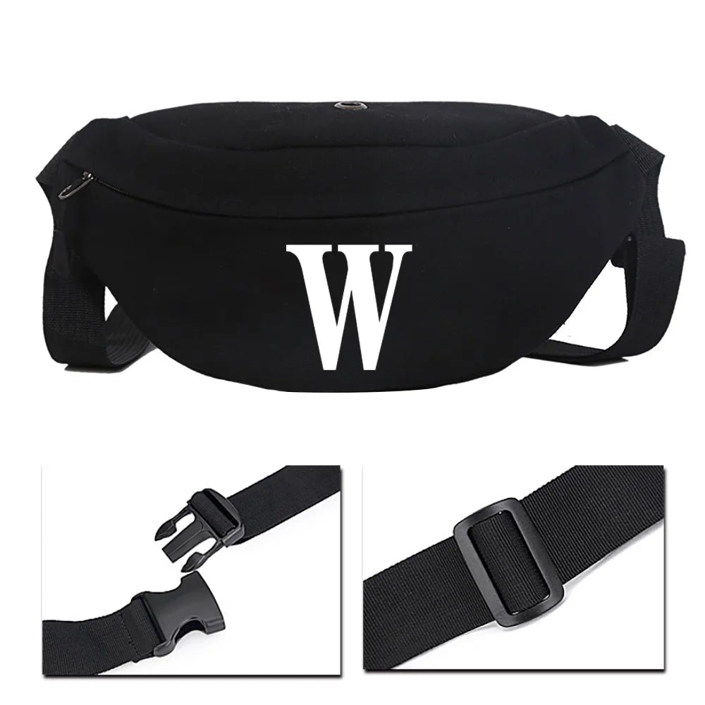 Unisex Shoulder Bag Initial Name Printed Pattern Tool Waist Travel Bag