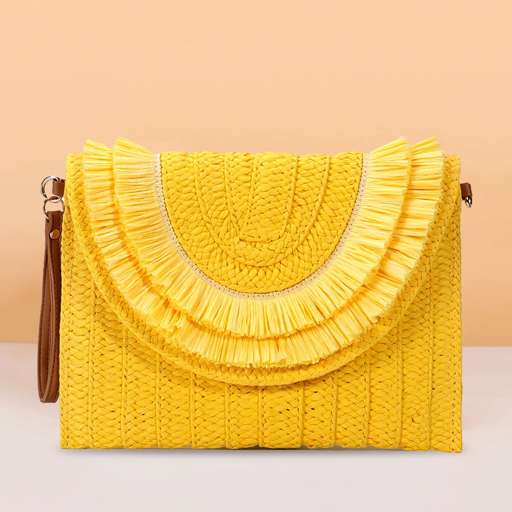 Vintage Straw Woven Shoulder Bag for Weekend Vacation