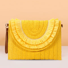 Vintage Straw Woven Shoulder Bag for Weekend Vacation