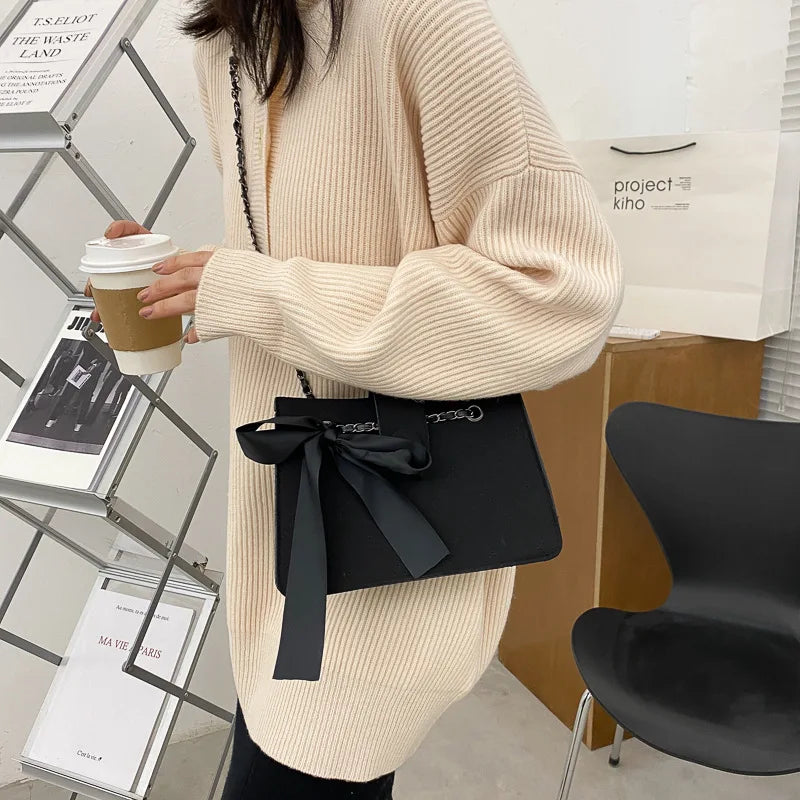 Shoulder Bag Women Bow Chain Diamond Lattice Casual High Street Satchel