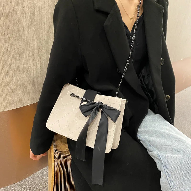 Shoulder Bag Women Bow Chain Diamond Lattice Casual High Street Satchel