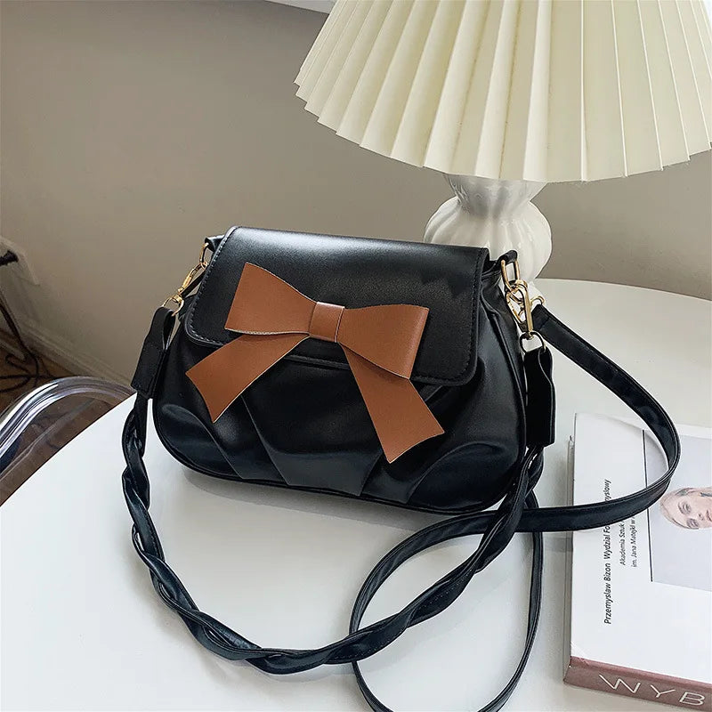 Shoulder Bag for Women Bow Pleated Retro Twist Strap