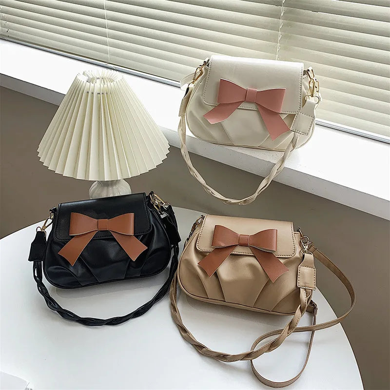 Shoulder Bag for Women Bow Pleated Retro Twist Strap