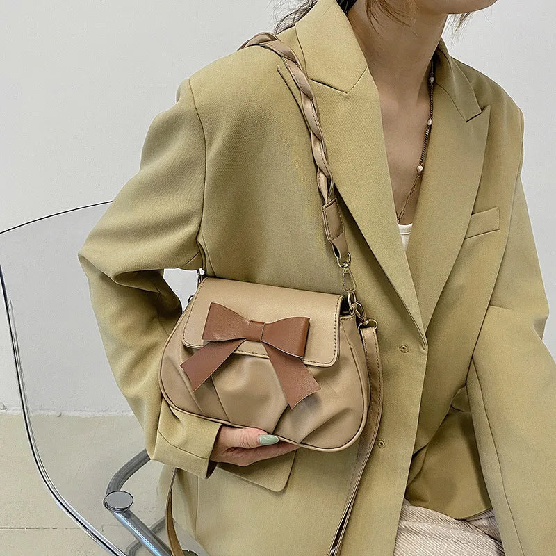 Shoulder Bag for Women Bow Pleated Retro Twist Strap