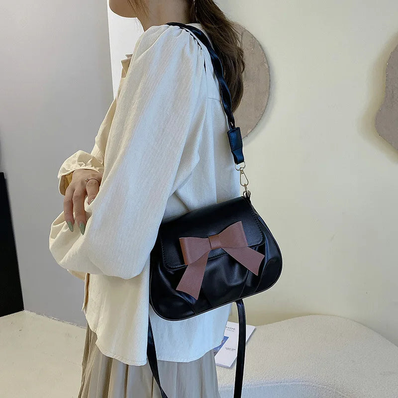 Shoulder Bag for Women Bow Pleated Retro Twist Strap