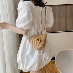 Summer Mini Daisy Beach Braided Shoulder Bag for Women