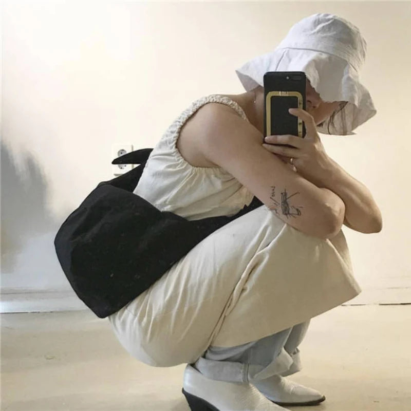 Canvas Shoulder Bag Women Large Capacity Solid Handbag