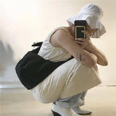 Canvas Shoulder Bag Women Large Capacity Solid Handbag