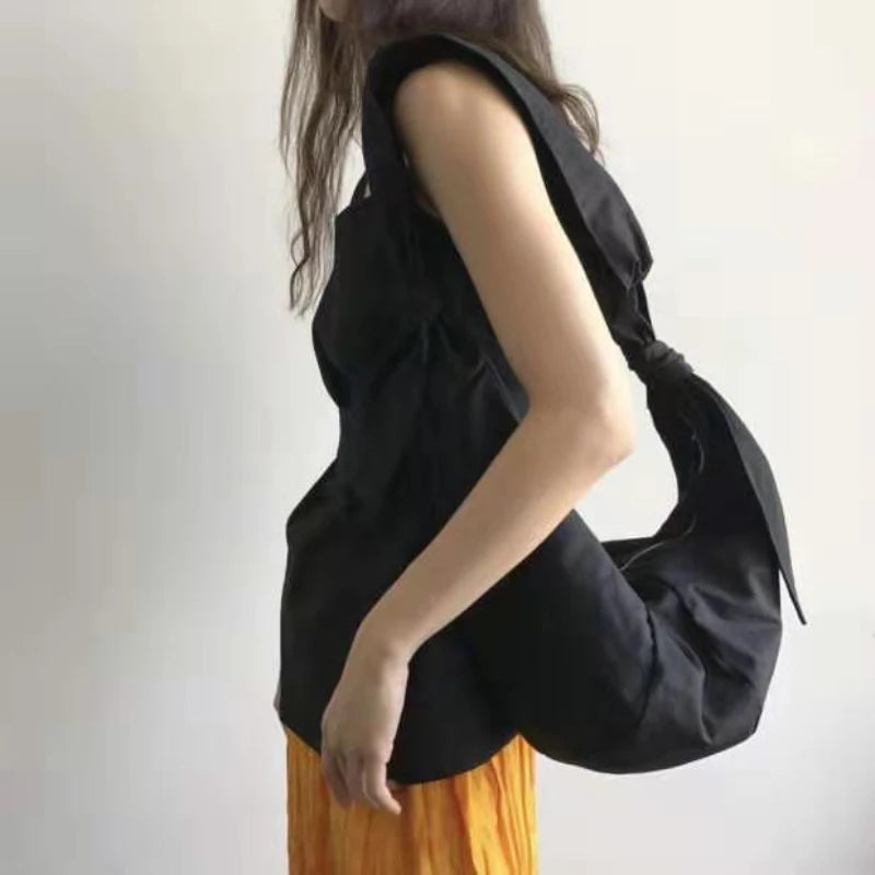 Canvas Hobos Tie Cross-body Shoulder Bag Women Large Capacity Underarm Bag