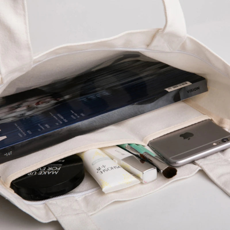 Canvas Striped Shoulder Bag Large Capacity Casual Handbag Zipper Ulzzang