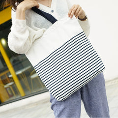 Canvas Striped Shoulder Bag Large Capacity Casual Handbag Zipper Ulzzang