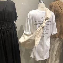 Canvas Tie Cross-body Shoulder Bag Large Capacity