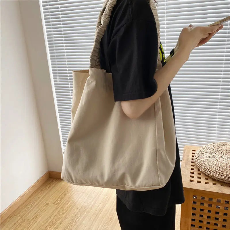 Shoulder Bags Women Ruched Canvas Handbags Retro Hong Kong Style Harajuku