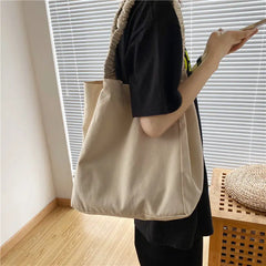 Shoulder Bags Women Ruched Canvas Handbags Retro Hong Kong Style Harajuku