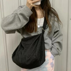 Canvas Shoulder Bag Women Casual Travel Solid Color Large Capacity