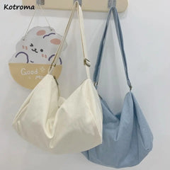 Canvas Shoulder Bag Women Casual Travel Solid Color Large Capacity