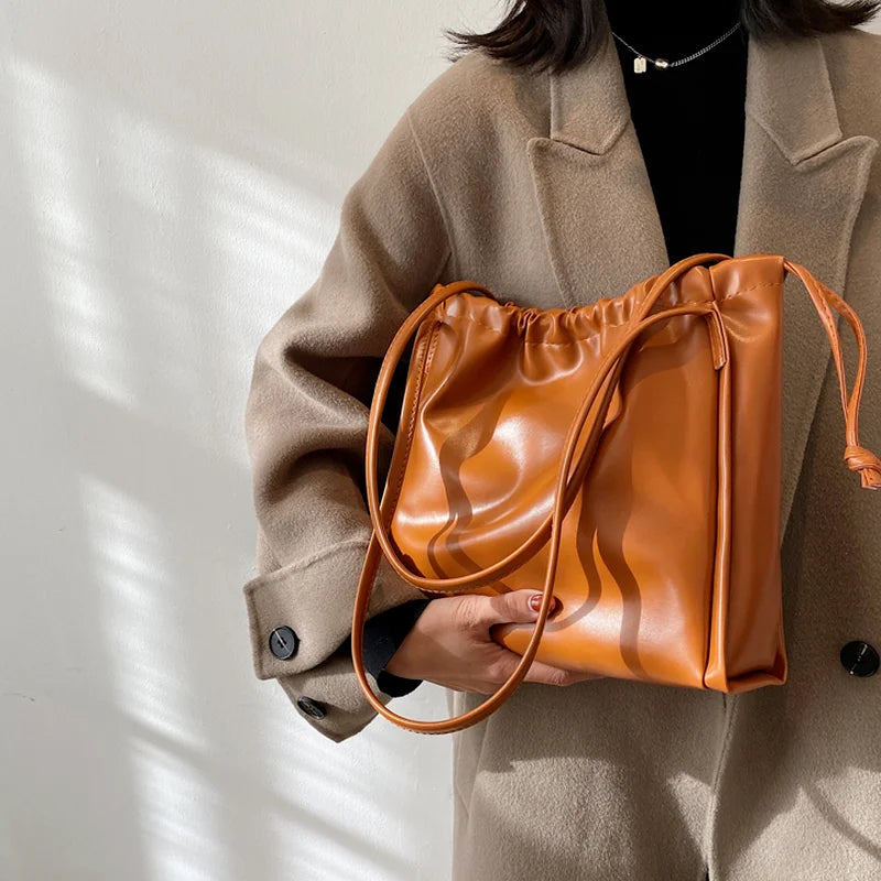 Shoulder Bags Women PU Drawstring Casual Underarm All-match Handbags