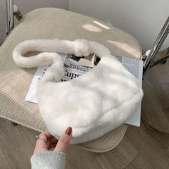 Women Soft Plush Shoulder Bag Solid Underarm Handbag