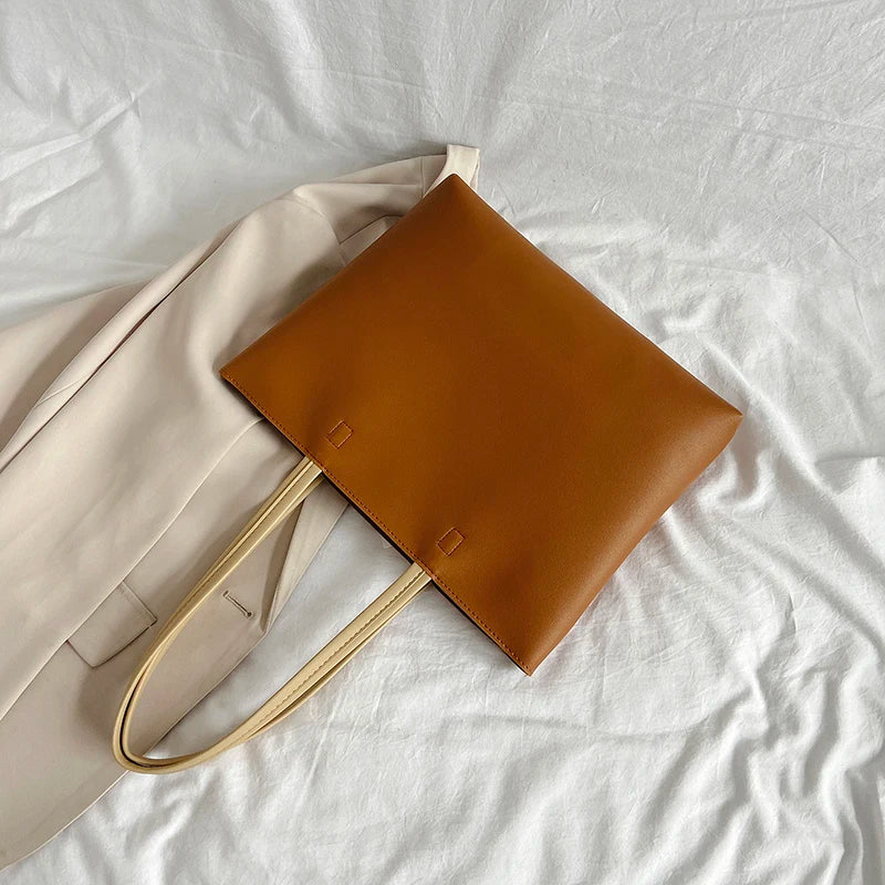 Large Capacity PU Leather Tote Bag Zipper Handbag