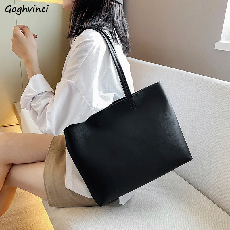 Large Capacity PU Leather Tote Bag Zipper Handbag