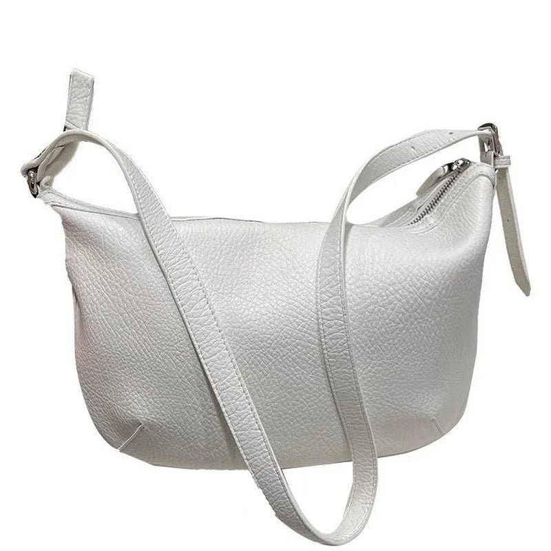 Women Solid Hobos Zipper PU Leather Crossbody Bag