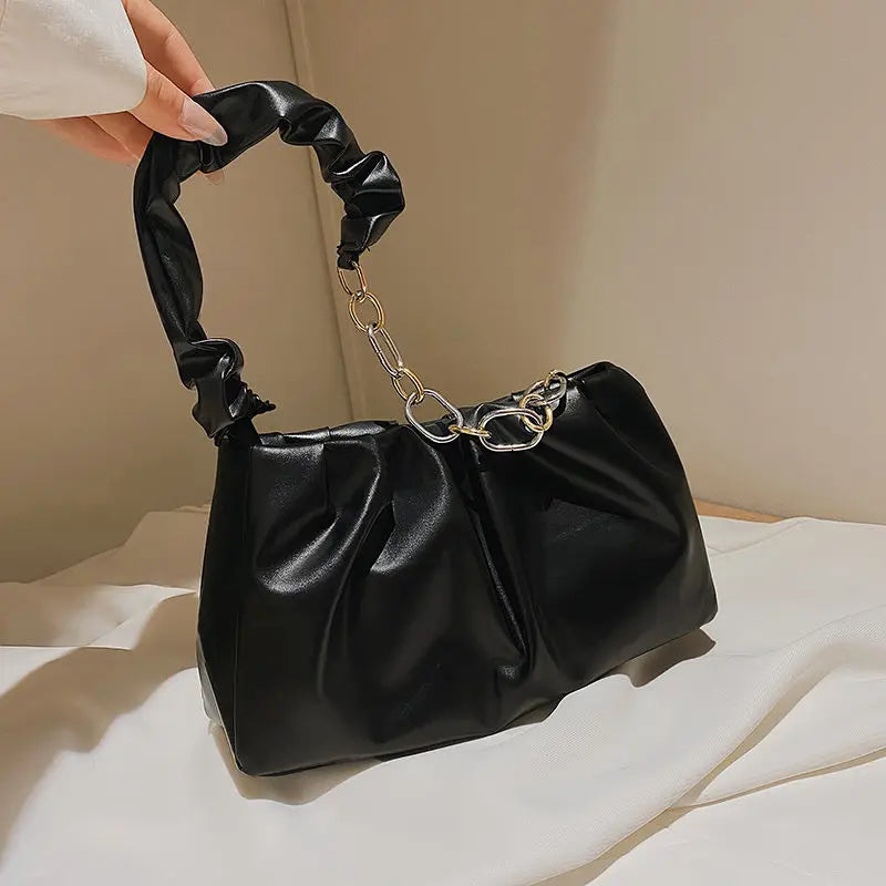 Solid PU Shoulder Bag for Women Chain Tote Small S